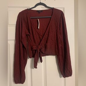 Burgundy puff sleeve wrap top
